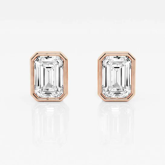 Original Brilliant Diamond 14KT Rose Gold 3 cttw EmeraldCut Lab Grown Diamond Bezel Set Solitaire Stud Earrings for Women FGVSSI JMS always Earrings Original Brilliant Diamond 14KT Rose Gold 3 cttw EmeraldCut Lab Grown Diamond Bezel Set Solitaire Stud Earrings for Women FGVSSI JMS always Earrings