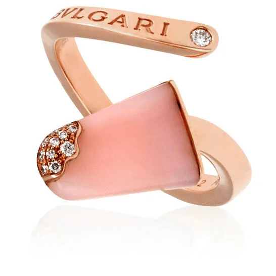 Original Bvlgari Bvlgari Ladies 18 Kt Rose Gold Ring Set With Pink Opal JMS always Rings Original Bvlgari Bvlgari Ladies 18 Kt Rose Gold Ring Set With Pink Opal JMS always Rings