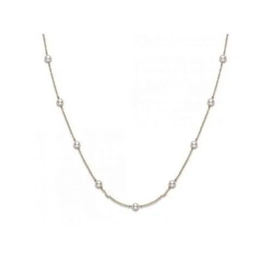 Original Mikimoto Akoya Pearl Station Necklace with 18K Yellow Gold 18 55mm A JMS always Necklaces Original Mikimoto Akoya Pearl Station Necklace with 18K Yellow Gold 18 55mm A JMS always Necklaces