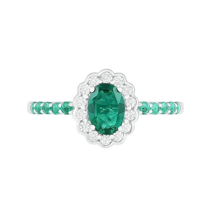 Oval LabCreated Emerald and White Sapphire Scallop Frame Ring in Sterling Silver Goldia Rings Oval LabCreated Emerald and White Sapphire Scallop Frame Ring in Sterling Silver Goldia Rings