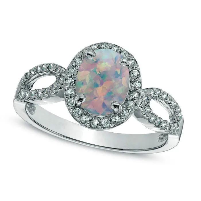 Oval LabCreated Opal and White Sapphire Ring in Sterling Silver Goldia Rings Oval LabCreated Opal and White Sapphire Ring in Sterling Silver Goldia Rings