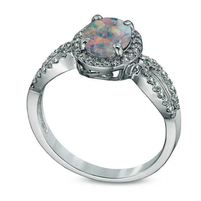 Oval LabCreated Opal and White Sapphire Ring in Sterling Silver Goldia Rings Oval LabCreated Opal and White Sapphire Ring in Sterling Silver Goldia Rings