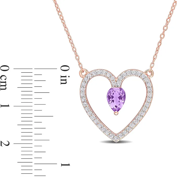 PearShaped Amethyst and White Topaz Heart Outline Necklace in Sterling Silver with Rose Rhodium 17 Goldia Necklaces PearShaped Amethyst and White Topaz Heart Outline Necklace in Sterling Silver with Rose Rhodium 17 Goldia Necklaces