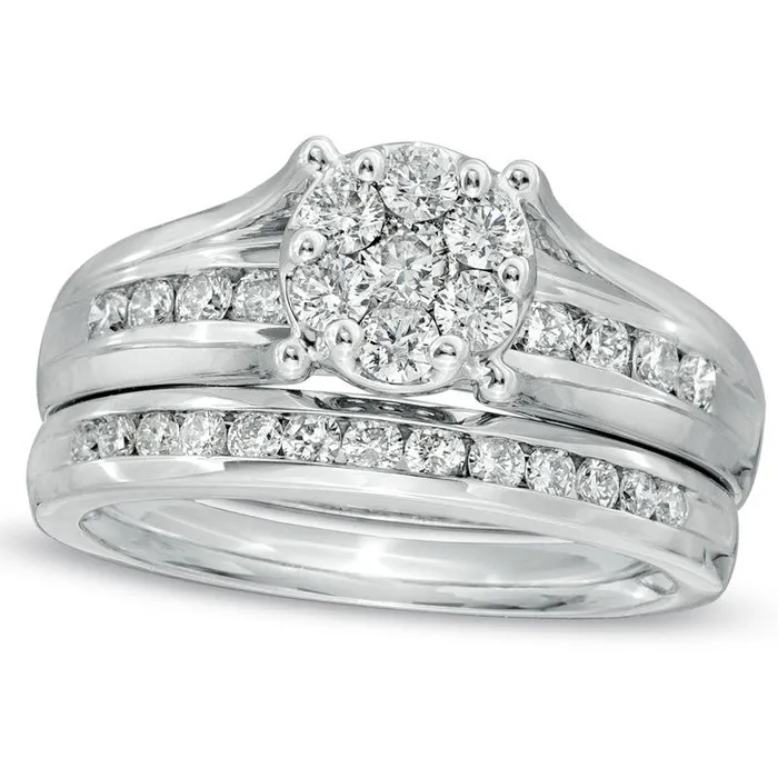 Previously Owned 10 CT TW Natural Diamond Cluster Bridal Engagement Ring Set in Solid 10K White Gold Goldia Rings Previously Owned 10 CT TW Natural Diamond Cluster Bridal Engagement Ring Set in Solid 10K White Gold Goldia Rings