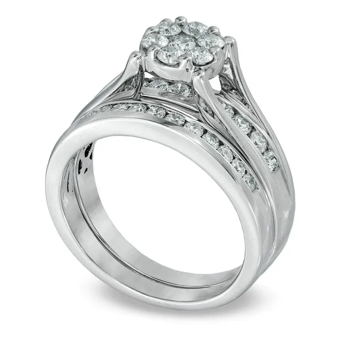 Previously Owned 10 CT TW Natural Diamond Cluster Bridal Engagement Ring Set in Solid 10K White Gold Goldia Rings Previously Owned 10 CT TW Natural Diamond Cluster Bridal Engagement Ring Set in Solid 10K White Gold Goldia Rings
