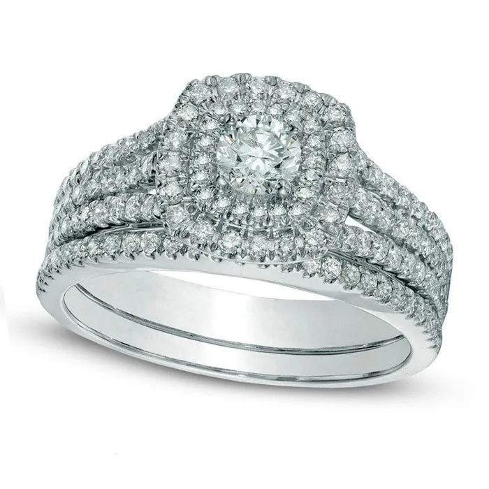 Previously Owned 10 CT TW Natural Diamond Double Frame Bridal Engagement Ring Set in Solid 14K White Gold II2 Goldia Rings Previously Owned 10 CT TW Natural Diamond Double Frame Bridal Engagement Ring Set in Solid 14K White Gold II2 Goldia Rings