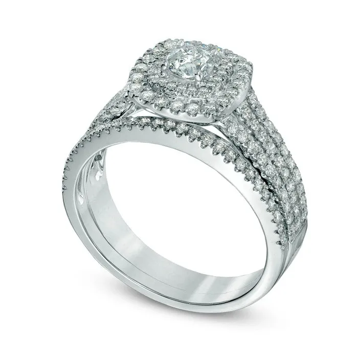 Previously Owned 10 CT TW Natural Diamond Double Frame Bridal Engagement Ring Set in Solid 14K White Gold II2 Goldia Rings Previously Owned 10 CT TW Natural Diamond Double Frame Bridal Engagement Ring Set in Solid 14K White Gold II2 Goldia Rings