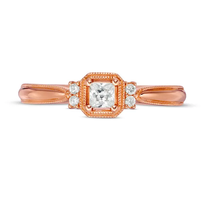 Rings 025 CT TW PrincessCut Natural Diamond Collar Promise Ring in Solid 10K Rose Gold Goldia Rings 025 CT TW PrincessCut Natural Diamond Collar Promise Ring in Solid 10K Rose Gold Goldia