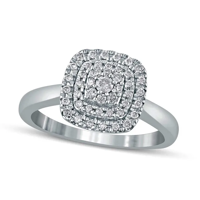Rings 033 CT TW Composite CushionShaped Natural Diamond Double Frame Engagement Ring in Solid 14K White Gold Goldia Rings 033 CT TW Composite CushionShaped Natural Diamond Double Frame Engagement Ring in Solid 14K White Gold Goldia