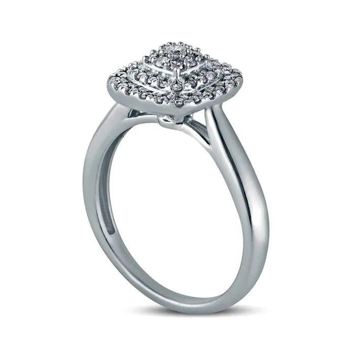 Rings 033 CT TW Composite CushionShaped Natural Diamond Double Frame Engagement Ring in Solid 14K White Gold Goldia Rings 033 CT TW Composite CushionShaped Natural Diamond Double Frame Engagement Ring in Solid 14K White Gold Goldia