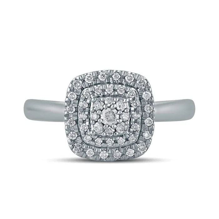 Rings 033 CT TW Composite CushionShaped Natural Diamond Double Frame Engagement Ring in Solid 14K White Gold Goldia Rings 033 CT TW Composite CushionShaped Natural Diamond Double Frame Engagement Ring in Solid 14K White Gold Goldia