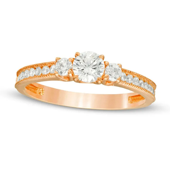 Rings 075 CT TW Natural Diamond Three Stone Engagement Ring in Solid 14K Rose Gold Goldia Rings 075 CT TW Natural Diamond Three Stone Engagement Ring in Solid 14K Rose Gold Goldia