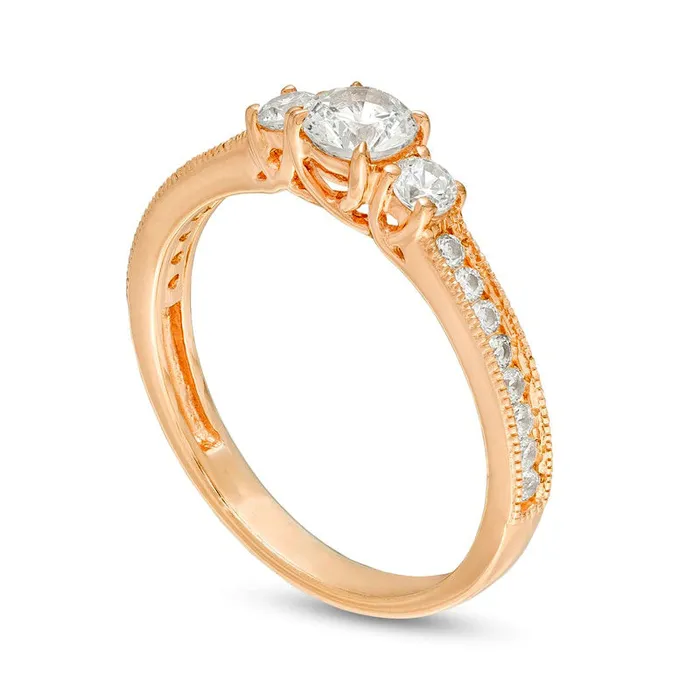 Rings 075 CT TW Natural Diamond Three Stone Engagement Ring in Solid 14K Rose Gold Goldia Rings 075 CT TW Natural Diamond Three Stone Engagement Ring in Solid 14K Rose Gold Goldia