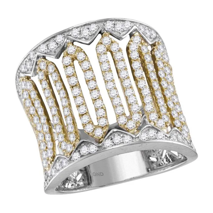 Rings 10k Twotone White Gold Round Diamond Striped Cocktail Band Ring 112 Cttw gndatlanta Rings 10k Twotone White Gold Round Diamond Striped Cocktail Band Ring 112 Cttw gndatlanta