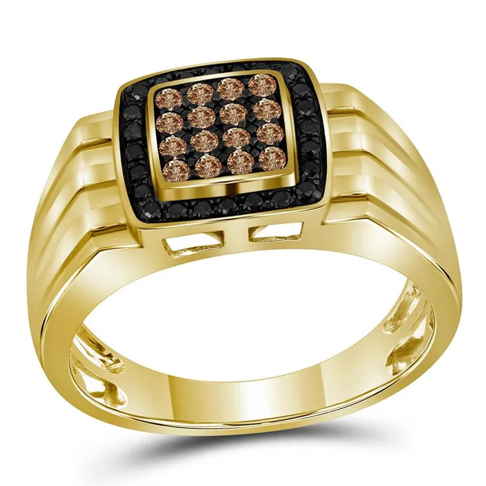 Rings 10k Yellow Gold Round Brown Diamond Square Ring 12 Cttw gndatlanta Rings 10k Yellow Gold Round Brown Diamond Square Ring 12 Cttw gndatlanta