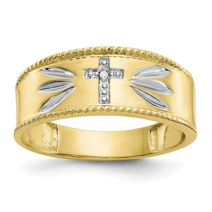 Rings 10K Yellow Gold u0026 Rhodium 01ct Real Diamond Trio Mens Cross Wedding Band Goldia Rings 10K Yellow Gold u0026 Rhodium 01ct Real Diamond Trio Mens Cross Wedding Band Goldia
