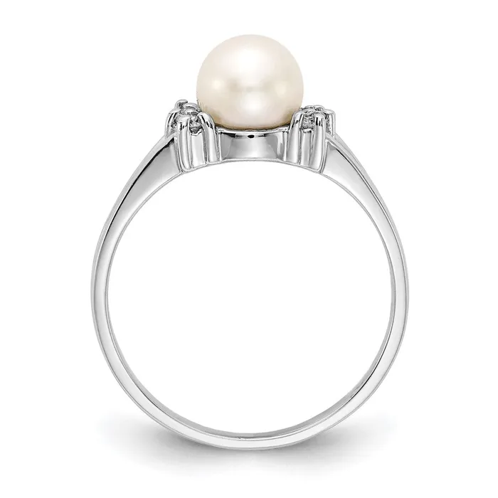 Rings 14k White Gold 6mm FW Cultured Pearl AA Diamond ring Goldia