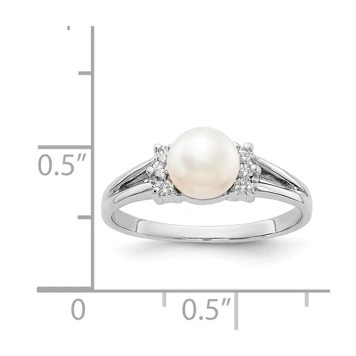 Rings 14k White Gold 6mm FW Cultured Pearl AA Diamond ring Goldia