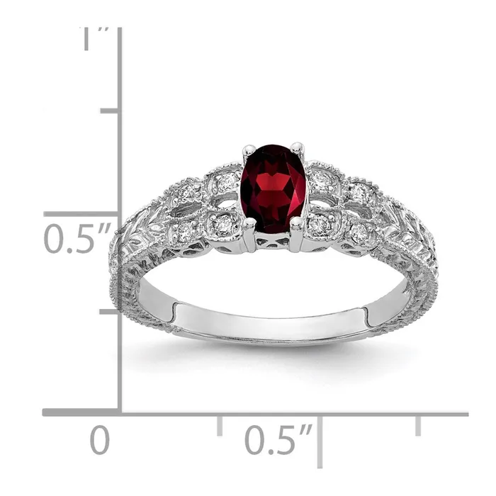 Rings 14k White Gold 6x4mm Oval Garnet Checker AAA Real Diamond ring Goldiacom