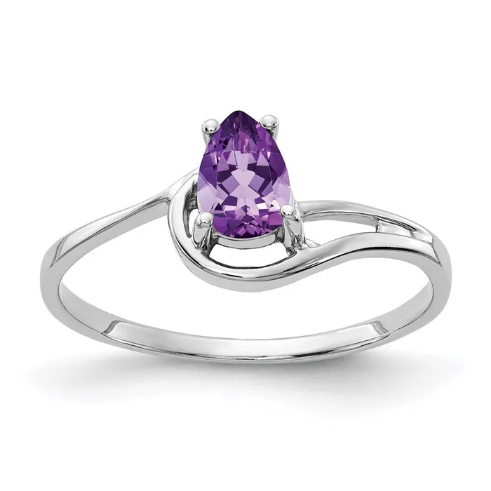 Rings 14k White Gold 6x4mm Pear Amethyst ring Goldia
