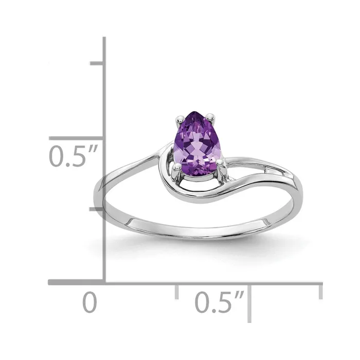 Rings 14k White Gold 6x4mm Pear Amethyst ring Goldia