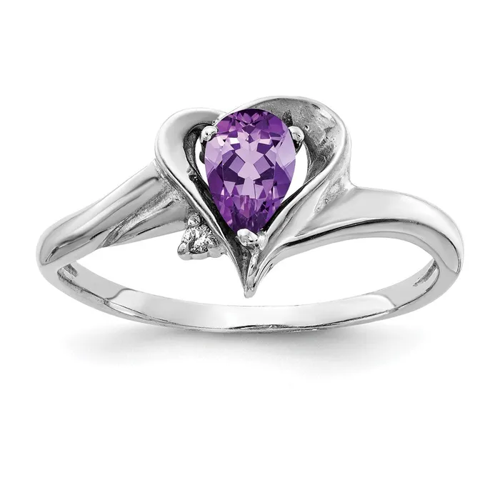 Rings 14k White Gold 6x4mm Pear Amethyst VS Diamond ring Goldia