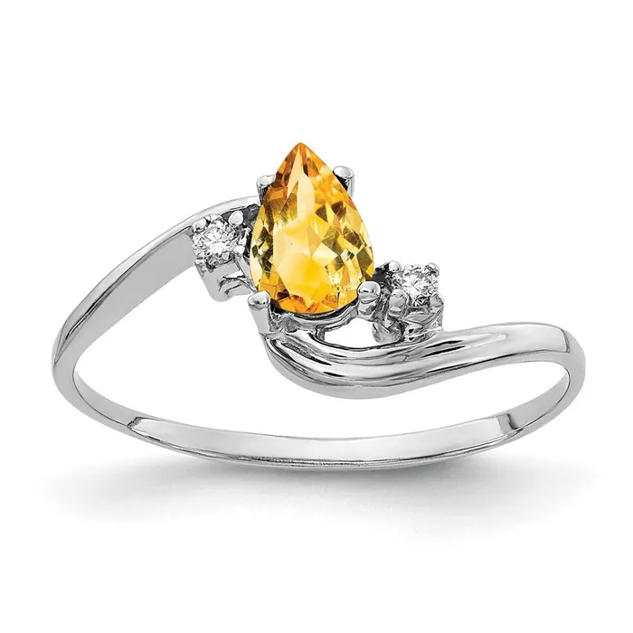 Rings 14k White Gold 6x4mm Pear Citrine AAA Real Diamond ring Goldiacom