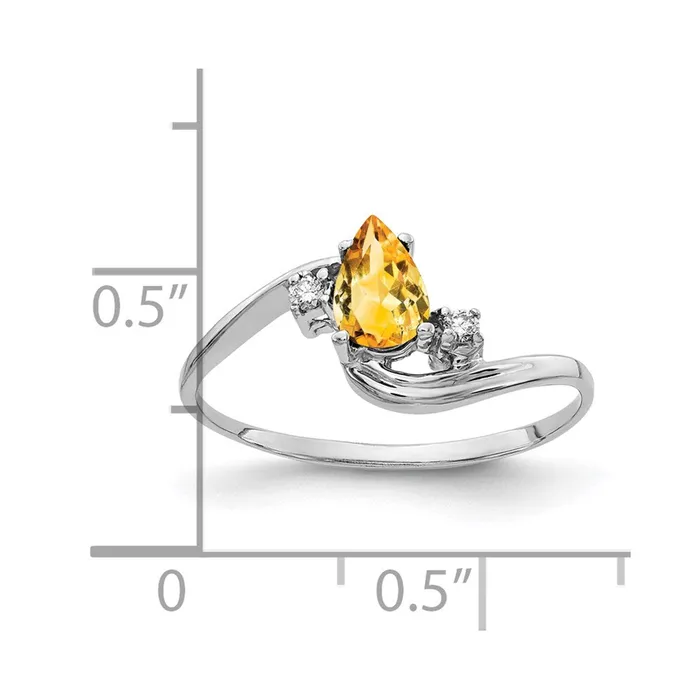 Rings 14k White Gold 6x4mm Pear Citrine AAA Real Diamond ring Goldiacom
