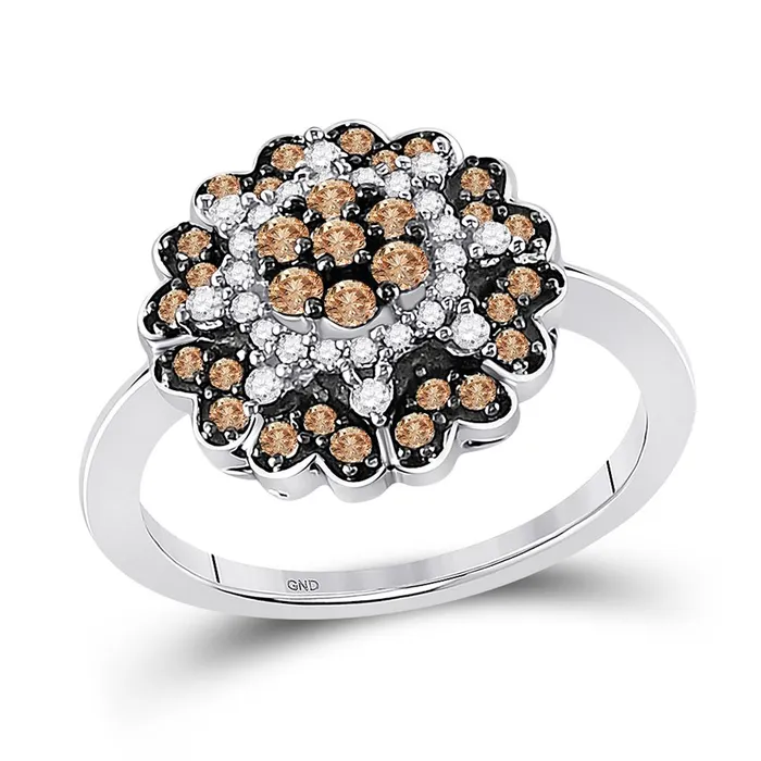 Rings 14k White Gold Round Brown Diamond Flower Cluster Ring 58 Cttw gndatlanta Rings 14k White Gold Round Brown Diamond Flower Cluster Ring 58 Cttw gndatlanta