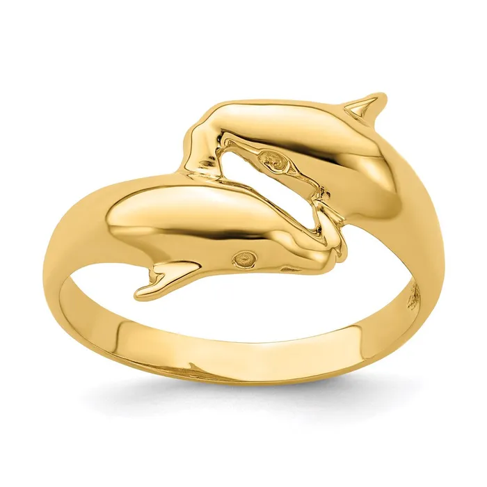 Rings 14K Yellow Gold Polished Double Dolphin Ring Goldia