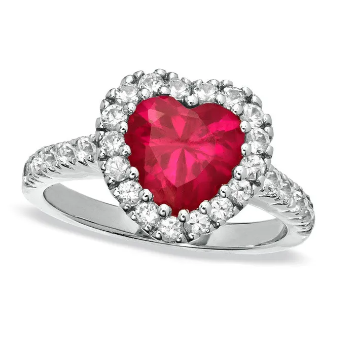 Rings 80mm LabCreated HeartShaped Ruby and White Sapphire Frame Ring in Sterling Silver Goldia Rings 80mm LabCreated HeartShaped Ruby and White Sapphire Frame Ring in Sterling Silver Goldia