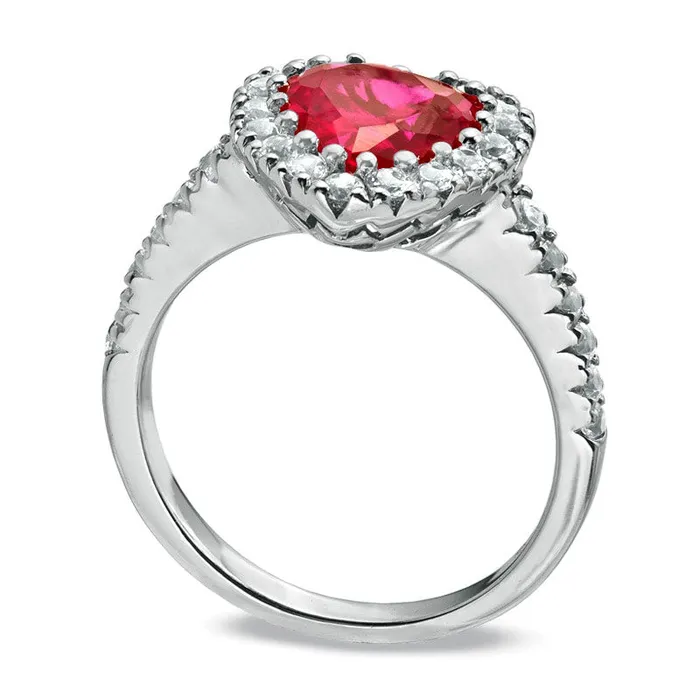 Rings 80mm LabCreated HeartShaped Ruby and White Sapphire Frame Ring in Sterling Silver Goldia Rings 80mm LabCreated HeartShaped Ruby and White Sapphire Frame Ring in Sterling Silver Goldia