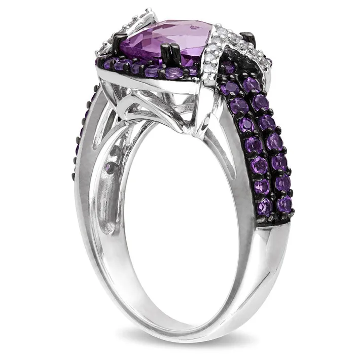 Rings CushionCut Amethyst and 017 CT TW Natural Diamond Ring in Sterling Silver with Black Rhodium Goldia Rings CushionCut Amethyst and 017 CT TW Natural Diamond Ring in Sterling Silver with Black Rhodium Goldia