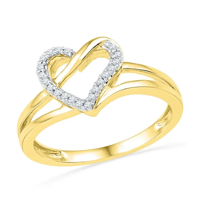 Rings gndatlanta 10k Yellow Gold Round Diamond Heart Outline Ring 120 Cttw Rings gndatlanta 10k Yellow Gold Round Diamond Heart Outline Ring 120 Cttw