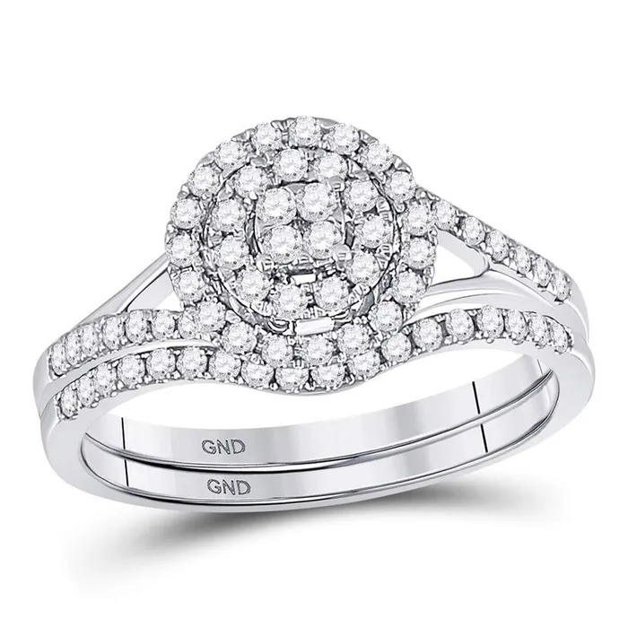 Rings gndatlanta 14k White Gold Round Diamond ClusterBridal Wedding Ring Set 12 Cttw Rings gndatlanta 14k White Gold Round Diamond ClusterBridal Wedding Ring Set 12 Cttw
