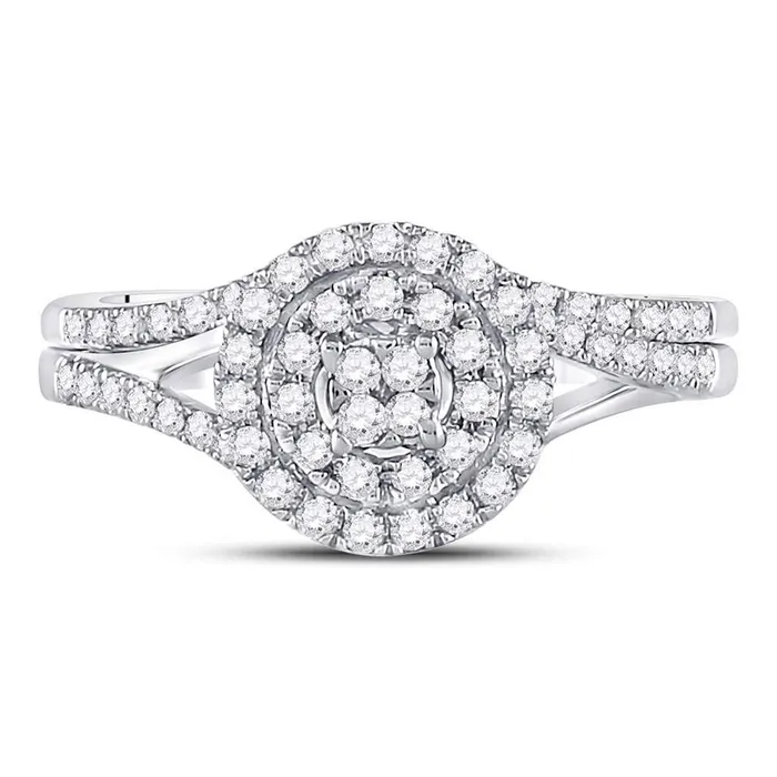 Rings gndatlanta 14k White Gold Round Diamond ClusterBridal Wedding Ring Set 12 Cttw
