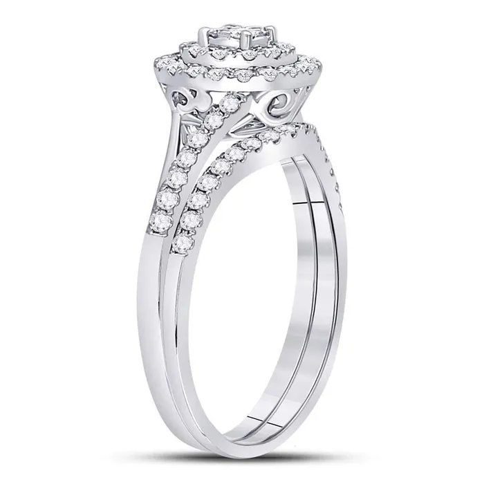Rings gndatlanta 14k White Gold Round Diamond ClusterBridal Wedding Ring Set 12 Cttw