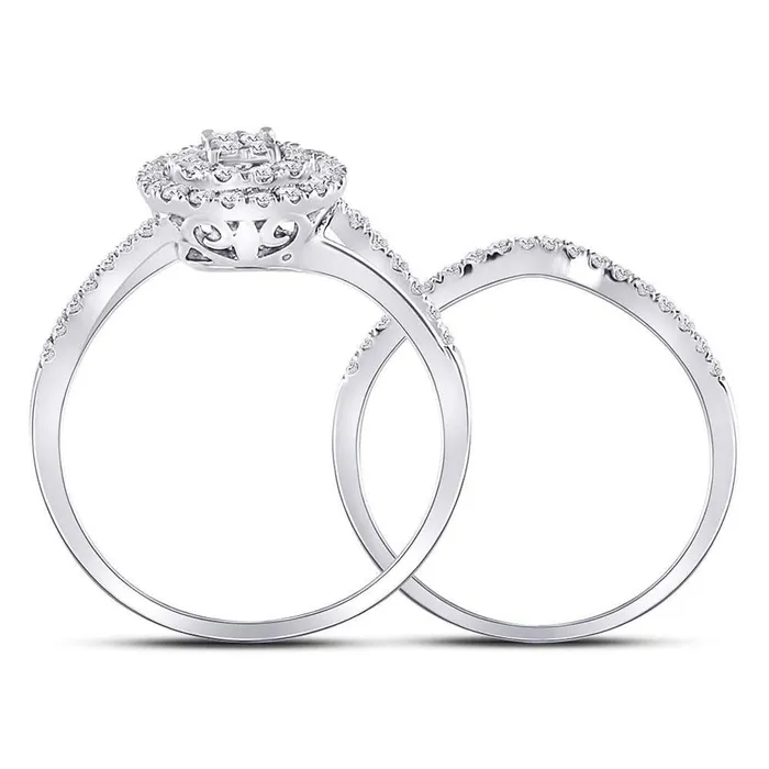 Rings gndatlanta 14k White Gold Round Diamond ClusterBridal Wedding Ring Set 12 Cttw