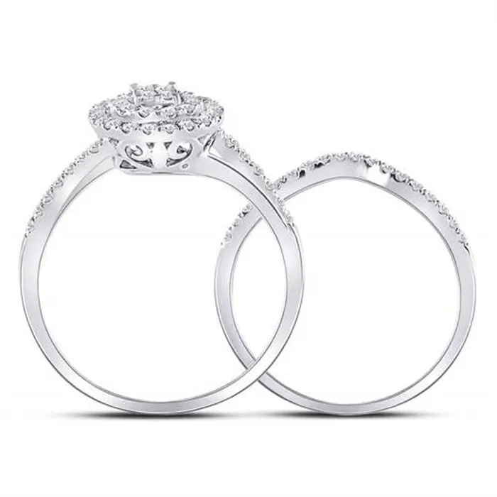 Rings gndatlanta 14k White Gold Round Diamond ClusterBridal Wedding Ring Set 12 Cttw