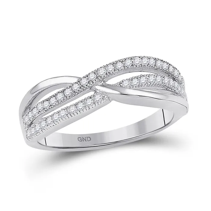 Rings gndatlanta 14k White Gold Round Diamond Crossover Band Ring 15 Cttw Rings gndatlanta 14k White Gold Round Diamond Crossover Band Ring 15 Cttw