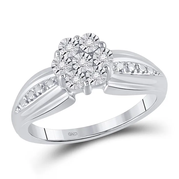 Rings gndatlanta 14k White Gold Round Diamond Flower Cluster Ring 120 Cttw
