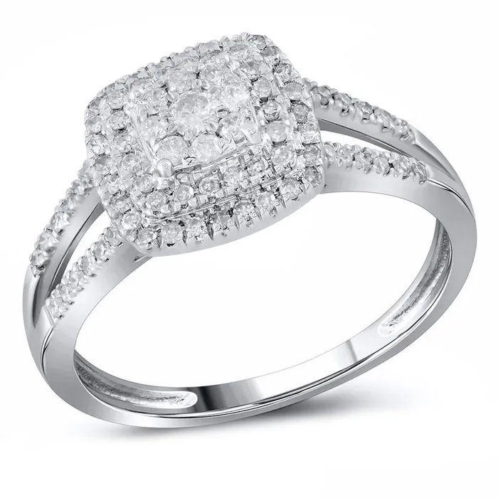 Rings gndatlanta 14k White Gold Round Diamond Square Flower Cluster Ring 12 Cttw