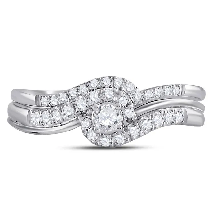 Rings gndatlanta 14k White Gold Round Diamond Swirl Bridal Wedding Ring Set 13 Cttw Rings gndatlanta 14k White Gold Round Diamond Swirl Bridal Wedding Ring Set 13 Cttw