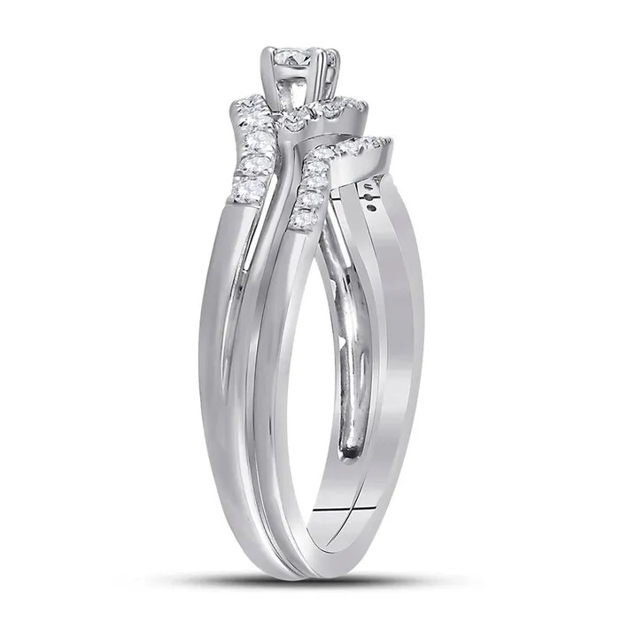 Rings gndatlanta 14k White Gold Round Diamond Swirl Bridal Wedding Ring Set 13 Cttw