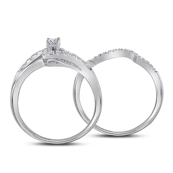 Rings gndatlanta 14k White Gold Round Diamond Swirl Bridal Wedding Ring Set 13 Cttw