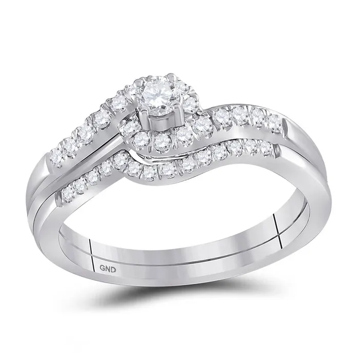 Rings gndatlanta 14k White Gold Round Diamond Swirl Bridal Wedding Ring Set 13 Cttw