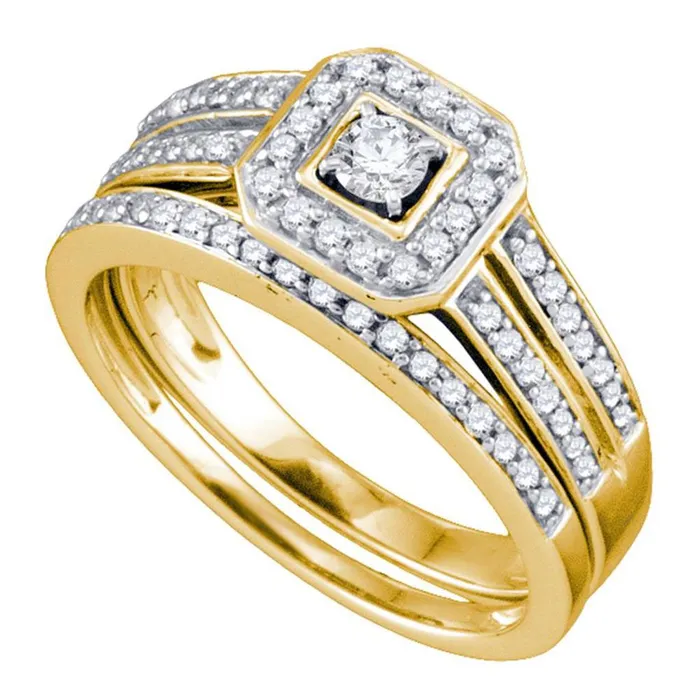 Rings gndatlanta 14k Yellow Gold Round Diamond Square Halo Bridal Wedding Ring Set 12 Cttw Rings gndatlanta 14k Yellow Gold Round Diamond Square Halo Bridal Wedding Ring Set 12 Cttw
