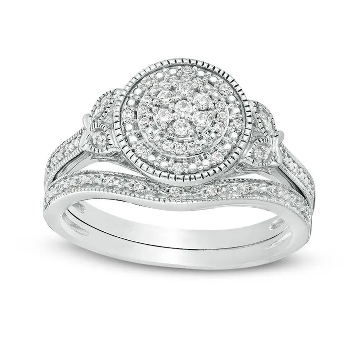 Rings Goldia 020 CT TW Composite Natural Diamond Double Frame LeafSides Antique VintageStyle Bridal Engagement Ring Set in Sterling Silver Rings Goldia 020 CT TW Composite Natural Diamond Double Frame LeafSides Antique VintageStyle Bridal Engagement Ring Set in Sterling Silver