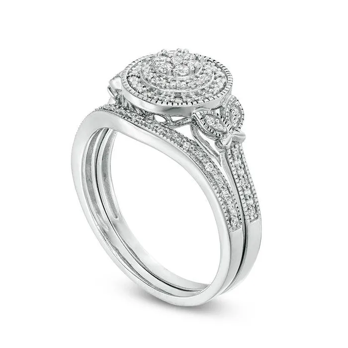 Rings Goldia 020 CT TW Composite Natural Diamond Double Frame LeafSides Antique VintageStyle Bridal Engagement Ring Set in Sterling Silver Rings Goldia 020 CT TW Composite Natural Diamond Double Frame LeafSides Antique VintageStyle Bridal Engagement Ring Set in Sterling Silver