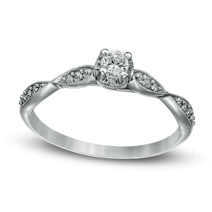 Rings Goldia 025 CT TW Natural Diamond Twist Shank Antique VintageStyle Promise Ring in Solid 10K White Gold Rings Goldia 025 CT TW Natural Diamond Twist Shank Antique VintageStyle Promise Ring in Solid 10K White Gold